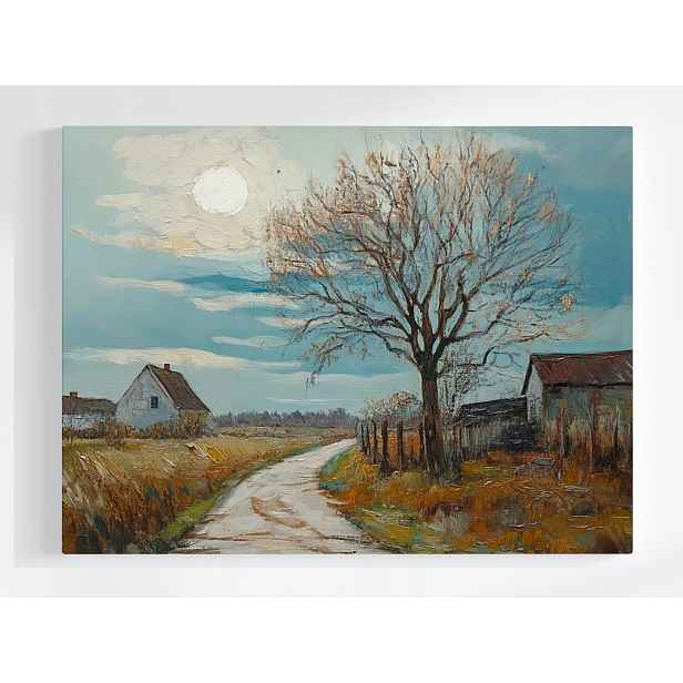 Plakát Krajina Vesnice Domy Dřevo Cesta Slunce Pole 100x75