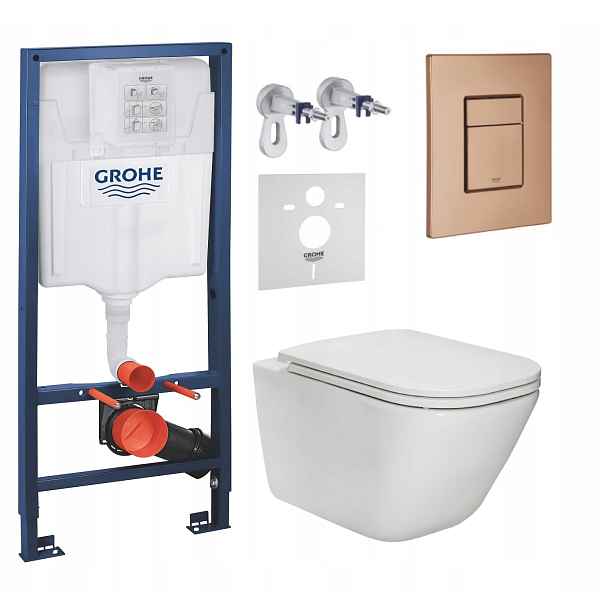 7v1 Wc Podomítkový Set, Stelaz Grohe, Wc Mísa Roca Gap, Tlačítko měď