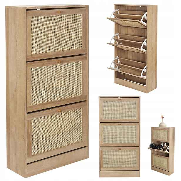Botník Tivo ratanová přední 60x24x113 cm 3 výklopné stojící dveře