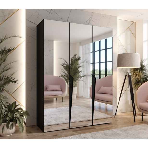 Elegantní zrcadlová skříň 150 cm SORAYA 3 - černá / černé úchyty