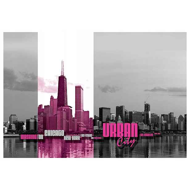Fototapeta růžová neonová města mrakodrapy odraz 200x140 lepidlo