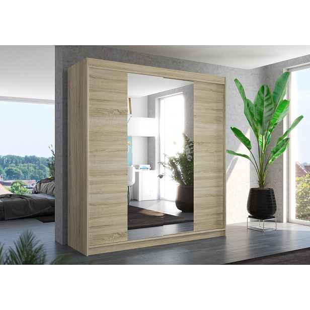 Šatní skříň se zrcadlem 200 cm GAPLIA - dub sonoma