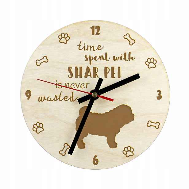 Shar Pei gravírované hodiny se psem, průměr 30 cm, jméno psa