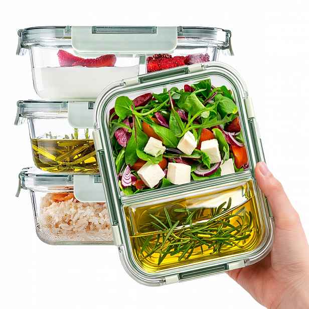 Skleněné Nádoby Na Potraviny Sada Nádob 4 x 1 L S Přepážkami Lunchbox