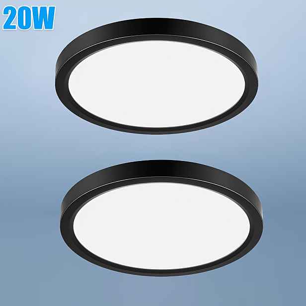 TEMU 2 ks 20W Ultra tenký kulatý panel LED stropní světlo, černé moderní nízkoprofilové, kompatibilní s pevným zapojením, studená bílá/teplá