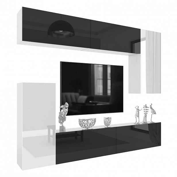 B BELINI GROUP OBÝVACÍ STĚNA Milano 8, Bílá lesklá / Černá lesklá, 250 cm, Bezúchytková