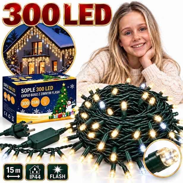 Lampy Rampouchy 300 Led 15 M Teplá Bílá Studený Flash IP44 Venkovní