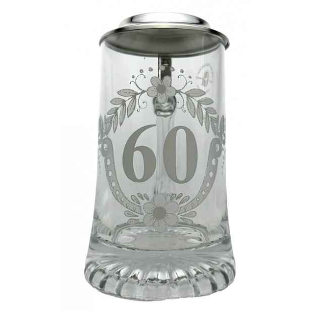 Pivní sklenice na pivo 60 let výroční s cínovým víčkem, korbel, 0,4 l