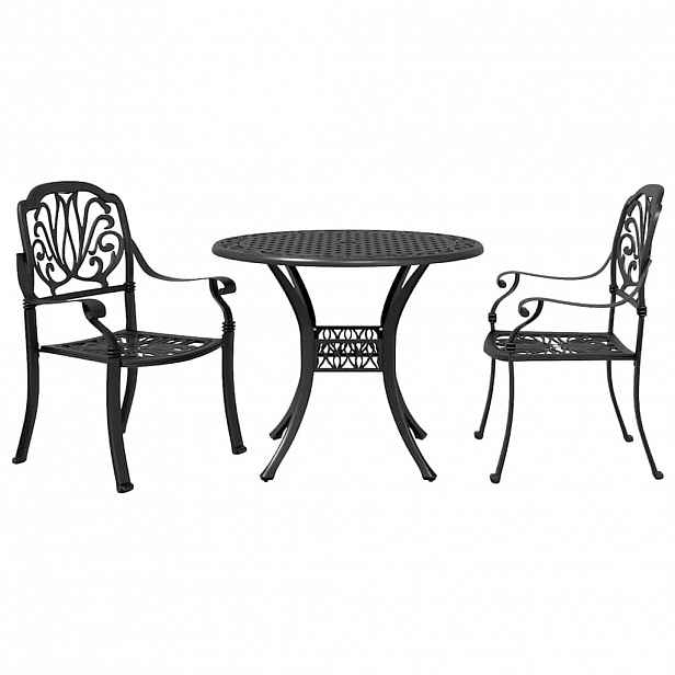 vidaXL 3dílný bistro set černý litý hliník
