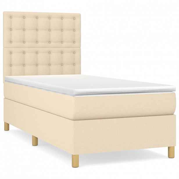 vidaXL Box spring postel s matrací krémová 90x200 cm textil