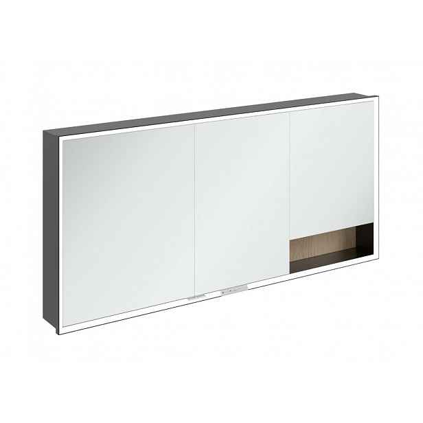 Villeroy & Boch My View+ - Zrcadlová skříňka s LED osvětlením 160x75x17 cm, 3 dvířka, Nordic Oak/matná černá B48216VJ