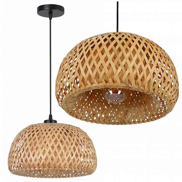 Závěsné Stropní Svítidlo E27 Led Bambusová Pletená Boho Přírodní 28,5 cm
