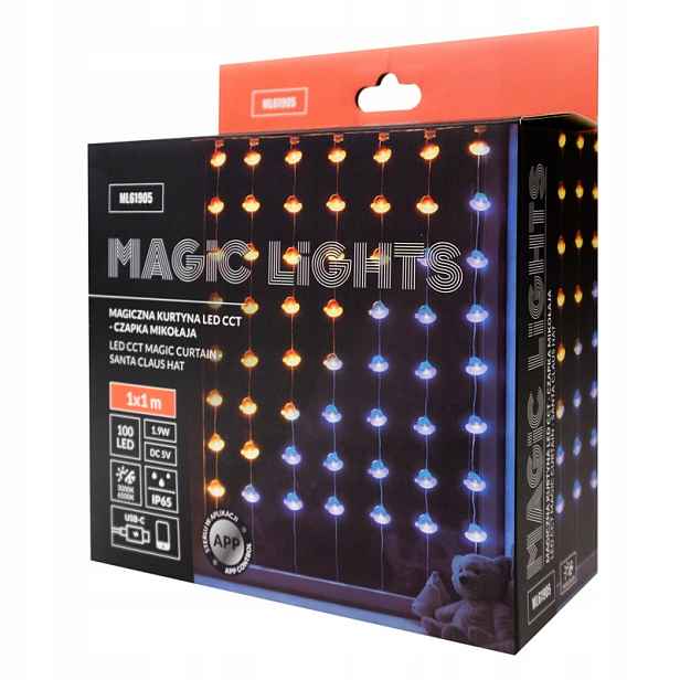 Ecolight záclona 100 led mikulášská čepice 1x1 m Usb-c bluetooth cct ip65/20