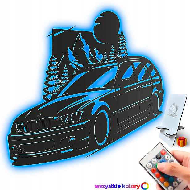 Dřevěný 3D obraz Bmw E46 Hory Nástěnná Dekorace Noční Lampa Led XL