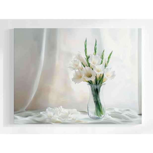Plakát Květiny Bílé Gladiole Mečíky Váza Natura 100x75