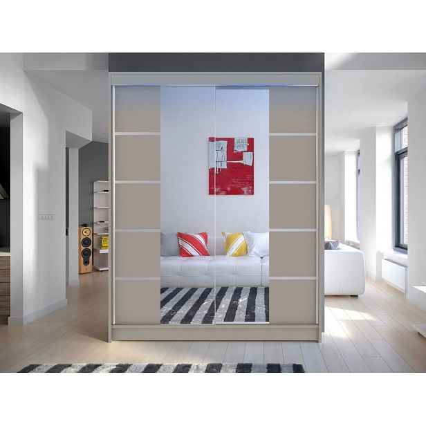 Zrcadlová šatní skříň 150 cm s LED osvětlením PIRITU 5 - kašmír