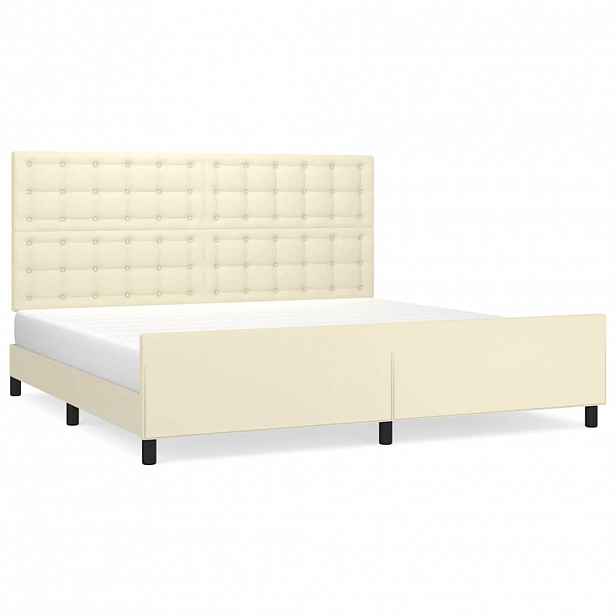 vidaXL Rám postele s čelem krémový 200x200 cm umělá kůže