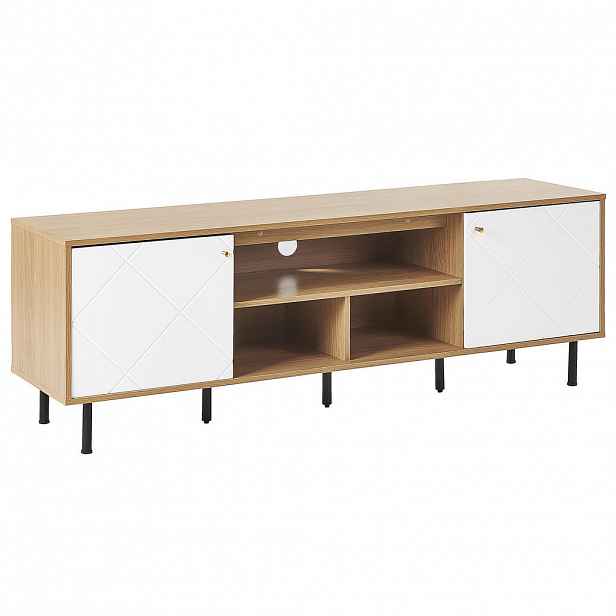 Beliani TV STOLEK Světle hnědý, Bílý PALMER 40/160/56 cm