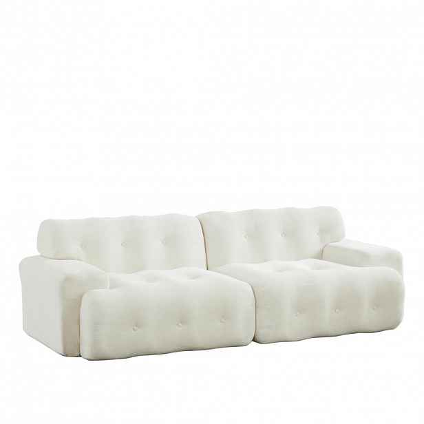 OKWISH POHOVKA 224/104/66 cm béžová z chenille s oblými hranami a prošíváním s knoflíky