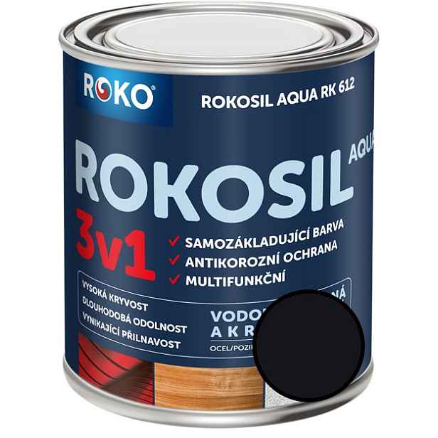 Barva samozákladující Rokosil Aqua 3v1 RK 612 1999 černá, 0,6 l