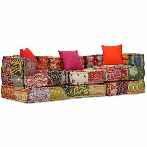 vidaXL 3místný modulární pouf patchwork textil