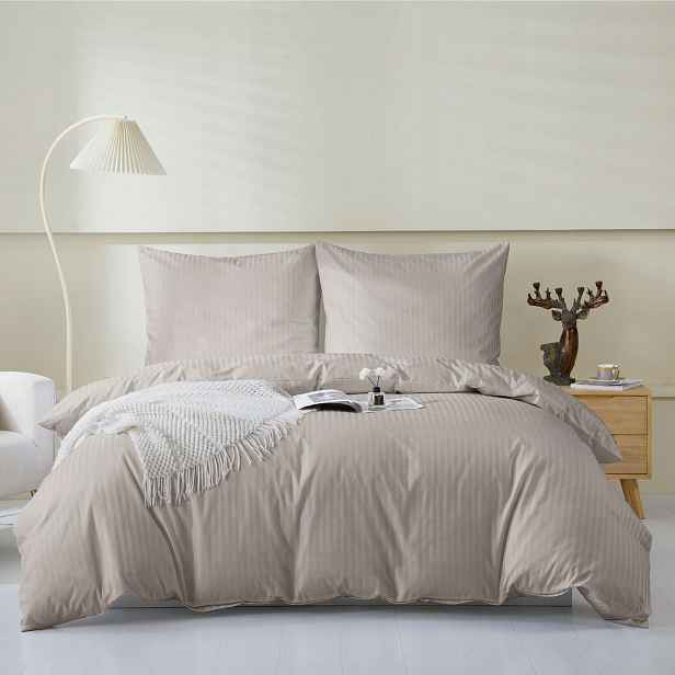 Povlečení damaškové 160x200 taupe s pruhy Classic Line