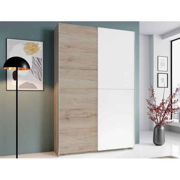 Šatní skříň Heimo, 125 cm, dub san remo/bílá
