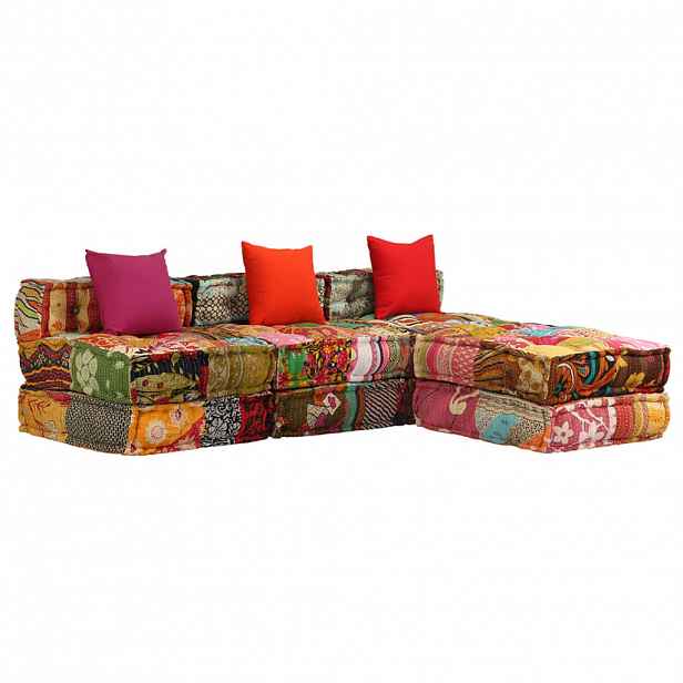 vidaXL 3místný modulární pouf patchwork textil