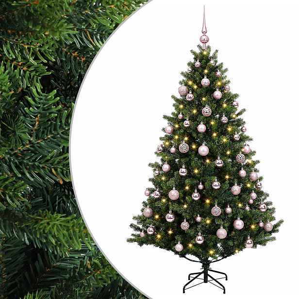 vidaXL Umělý vánoční stromek s baňkami 240 cm 300 LED Teplá bílá