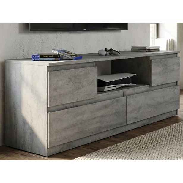 TV skříňka Carlos, šedý beton, šířka 140 cm