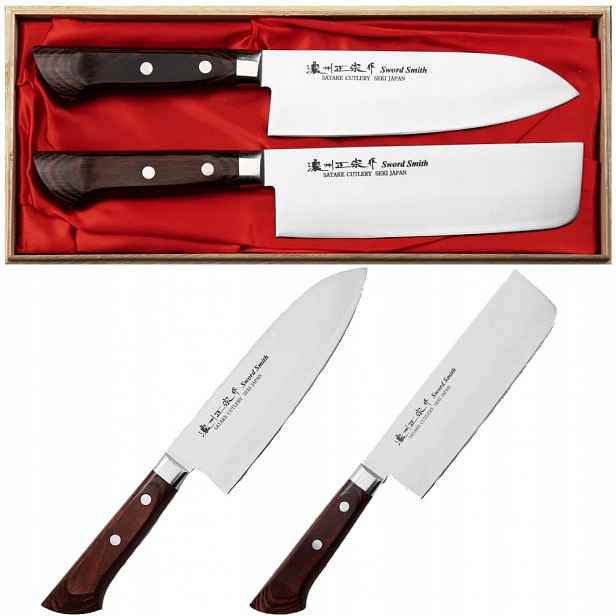 Satake Unique Shirogami#2 Japonská sada 2 nožů Santoku 17 cm a Nakiri 17 cm