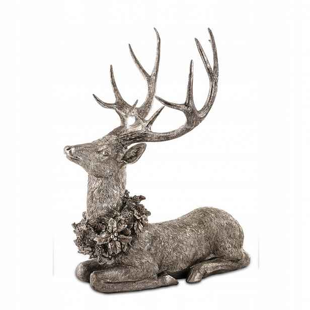 Ležící jelen s parožím – elegantní vánoční figurka 50x38x28 cm AP147021