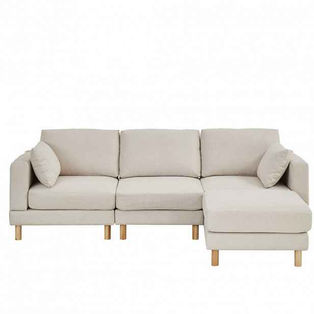 OKWISH ROHOVÁ pohovka 235/152/78 cm béžová z polyesteru s taburetem a variabilní lehací částí