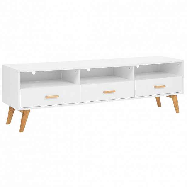 Beliani TV STOLEK Bílý, Světle hnědý LIBERTY 40/180/55 cm