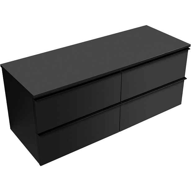 Koupelnová skříňka Velora - černá matná, úchytka černá + deska pod umyvadlo Navira Slim - 18 mm - 120x54,8x46,5 cm