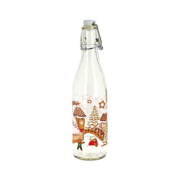 Skleněná láhev s patentním uzávěrem TORO 540ml perníčková vesnička
