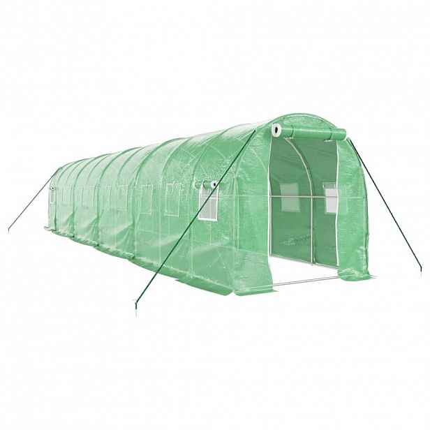 vidaXL Skleník s ocelovým rámem zelený 20 m² 10 x 2 x 2 m