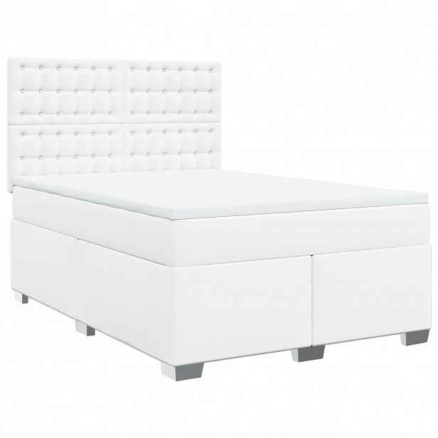 vidaXL Box spring postel s matrací bílá 140 x 190 cm umělá kůže