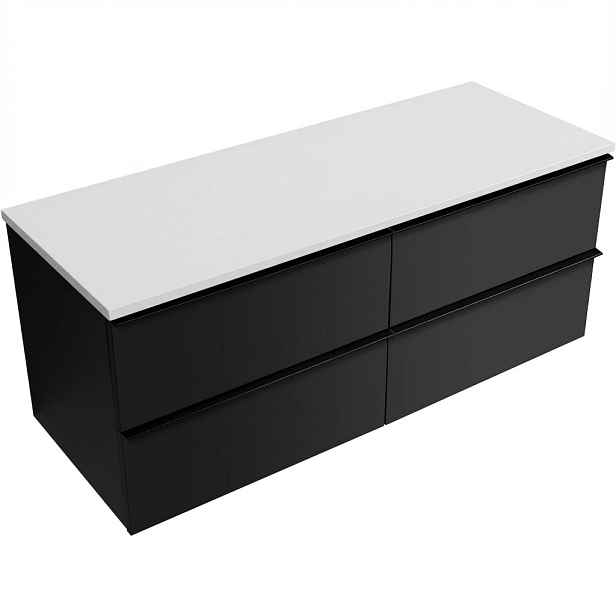 Koupelnová skříňka Velora - černá matná, úchytka černá + deska z lit. mramoru Elanys - 12 mm - bílá matná - 120x54,2x46,5 cm