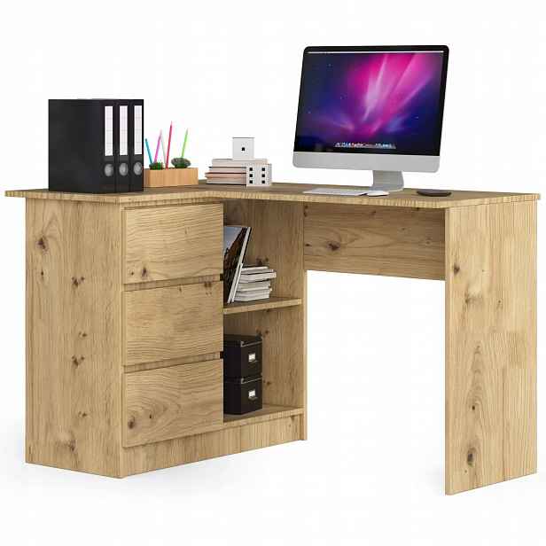 Rohový psací stůl B16 Levý dub artisan 3 zásuvky 124 cm Akd