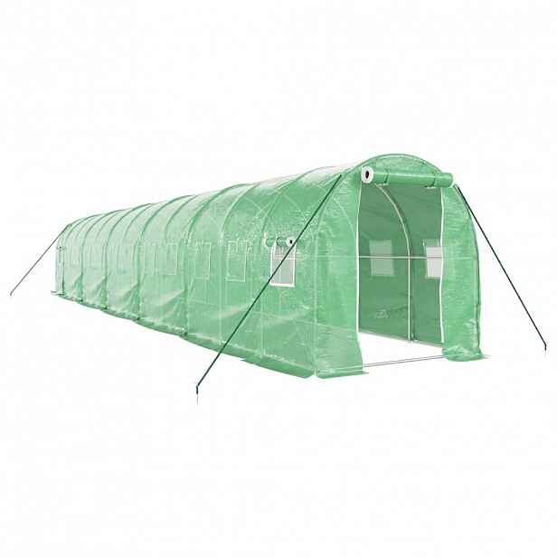 vidaXL Skleník s ocelovým rámem zelený 24 m² 12 x 2 x 2 m