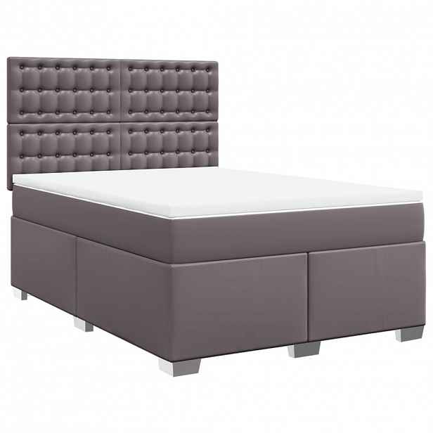 vidaXL Box spring postel s matrací šedá 140 x 190 cm umělá kůže