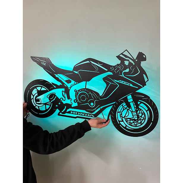 Dřevěný 3D obraz Motocykl Honda Cbr Dekorace Dárek Noční Lampa Led XL