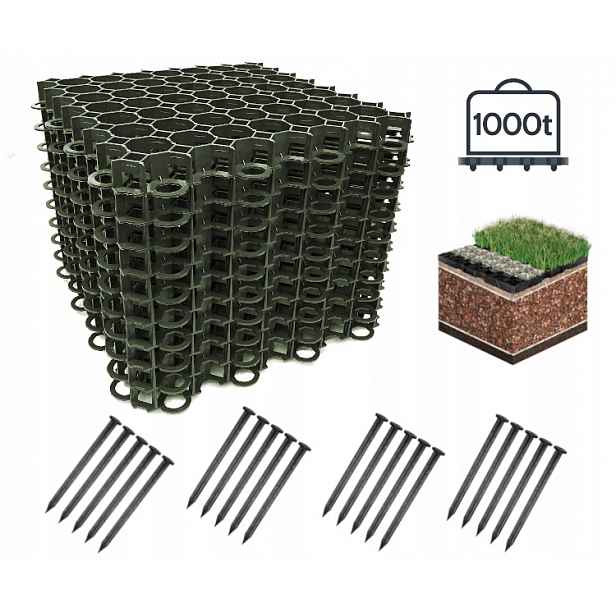 Geokrat 50x50x4 cm parkovací trávníkový rošt silniční 10 ks kotvy