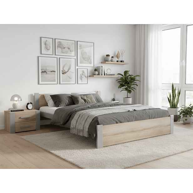 Postel IKAROS 180 x 200 cm, dub sonoma/šedá Rošt: Bez roštu, Matrace: Matrace Deluxe 10 cm