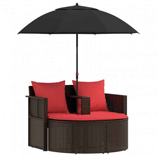 vidaXL Zahradní sofa Hnědá a červená 168 x 168 x 180 cm polyratan