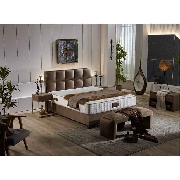 Čalouněná postel ELSA s matrací - tmavě modrá 90 × 200 cm