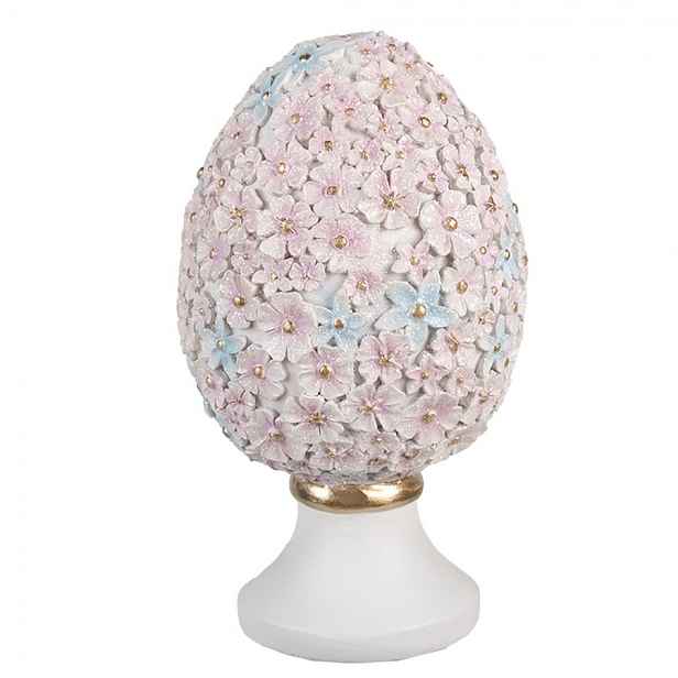 Růžová dekorace vajíčko z květů na podstavci - Ø 10*18 cm Clayre & Eef