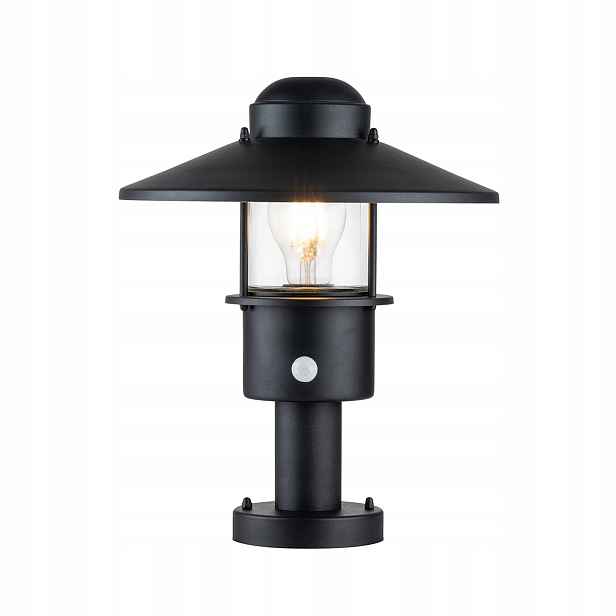 Venkovní stojací lampa soklová černá s čidlem 33 cm IP44 Elstead