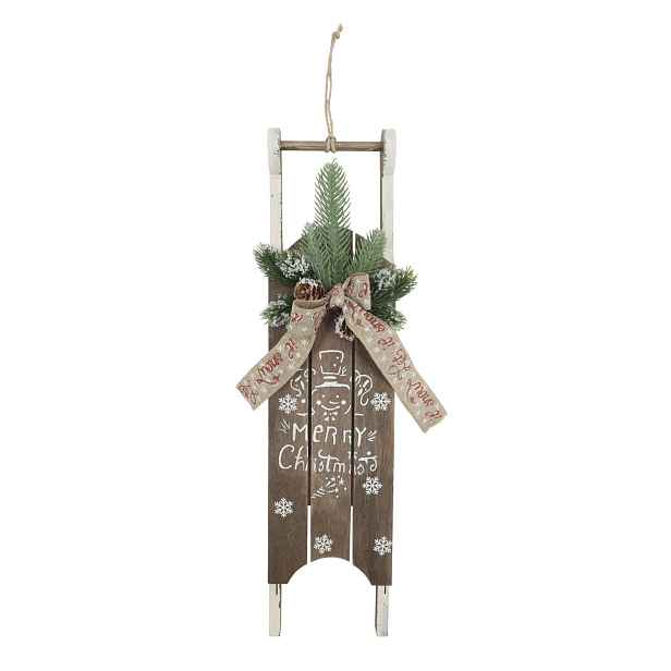 Závěsné vintage sáně z borovicového dřeva Merry Christmas – 10*4*50 cm Chic Antique